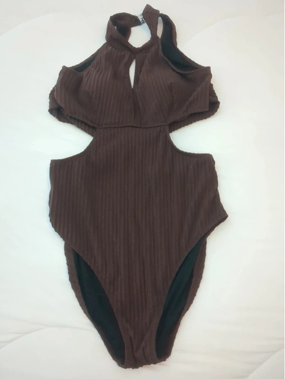 Amazon swimsuit ribbed brown monokini sz L